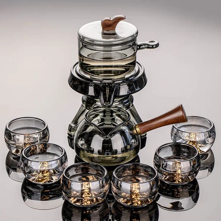 玻璃自动茶具套装家用懒人石磨泡茶器轻奢高档办公室泡茶整套