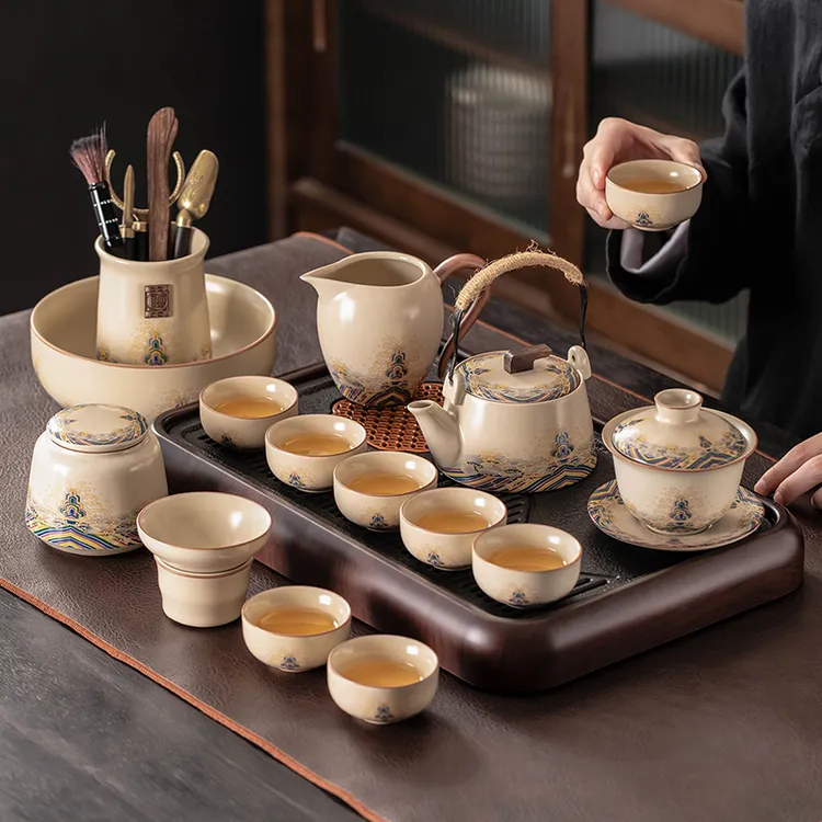 汝窑茶具家用高档陶瓷开片泡茶壶盖碗茶杯整套功夫茶具