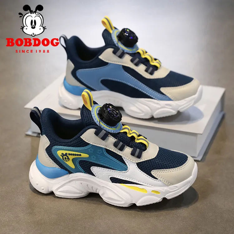 Bobdog/巴布豆男童鞋2024夏季网面透气儿童运动鞋旋转纽扣休闲鞋