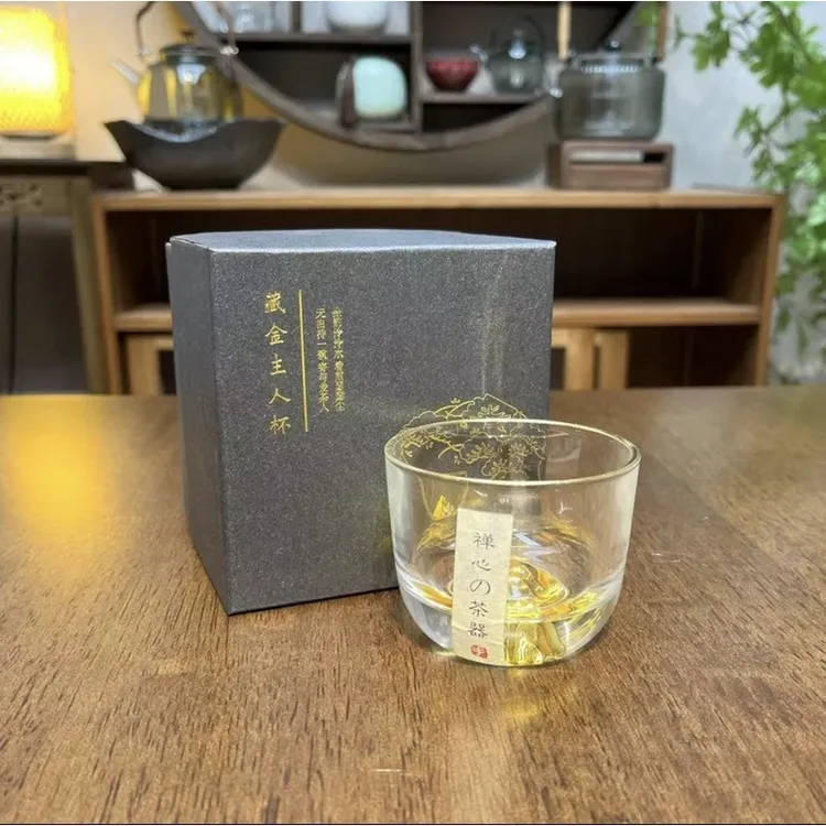 藏金主人杯玻璃杯喝水杯茶水杯耐热耐冷观山杯描金手工家用茶杯