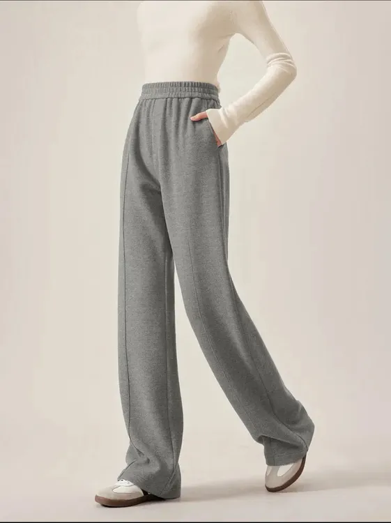 针织秋冬直筒裤休闲裤灰色运动裤秋季卫裤加绒长裤阔腿裤