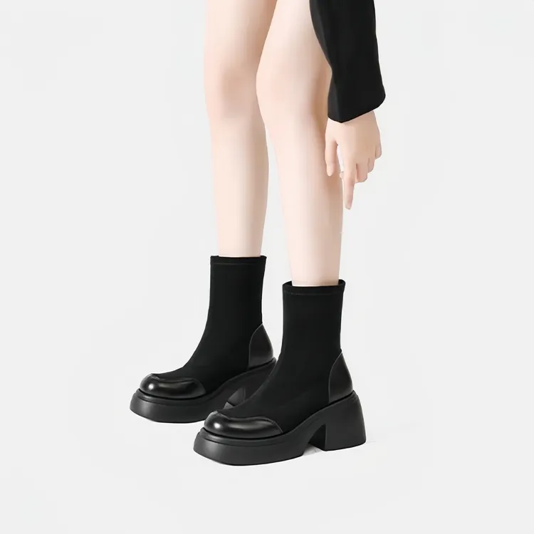 Swefie Guidi时装靴靴女2024新款秋冬弹力厚底高跟短靴袜靴子女靴