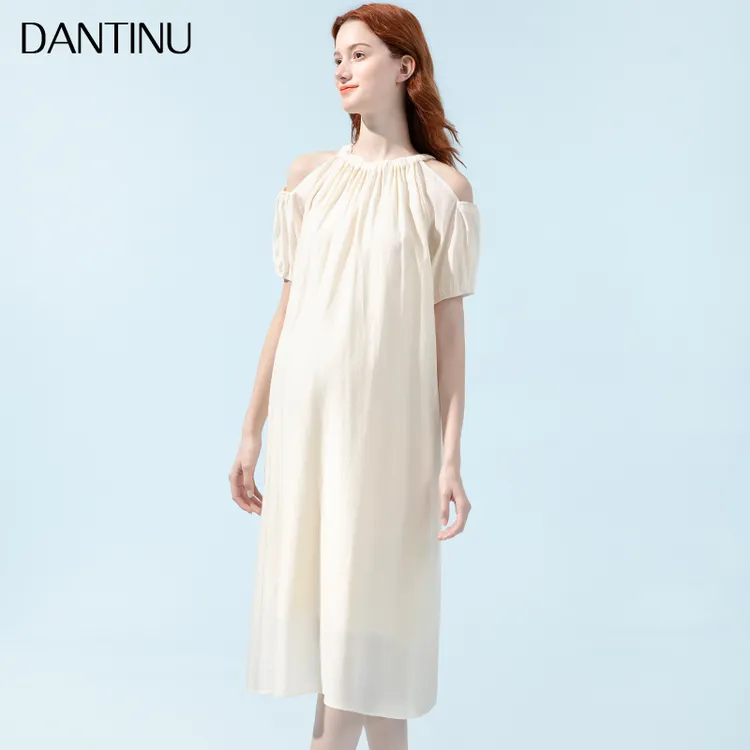 孕妇显瘦夏装2023新款春夏季宽松中长款裙子露肩短袖孕妇装夏款