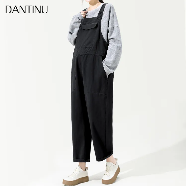 孕妇背带裤外穿春秋大码牛仔时尚韩版宽松休闲阔腿直筒长裤减龄