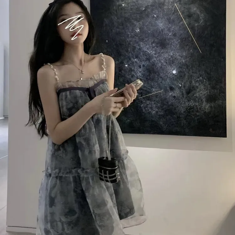 银河玫瑰吊带连衣裙女夏季甜美小个子宽松短裙洋气减龄超仙娃娃裙