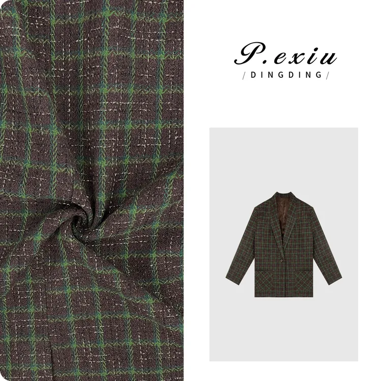 氛围感复古格纹翻领西装外套 W-6243