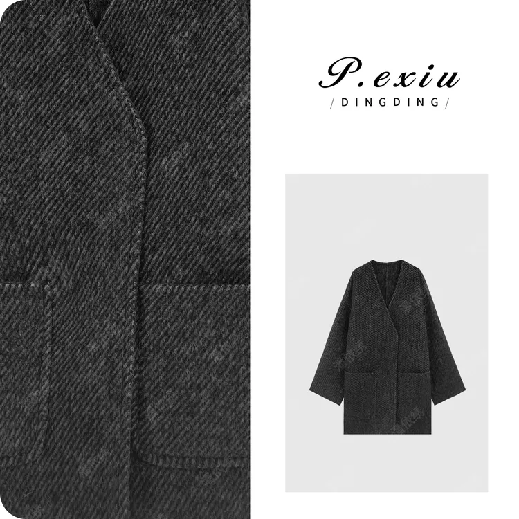 羊驼毛羊-毛人字纹设计感双面毛呢大衣 ZX24900