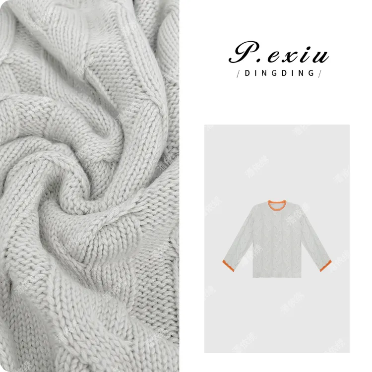 PanYiXiu/潘依绣【格调派对】撞色圆领重工绞花长袖毛织针织L2512