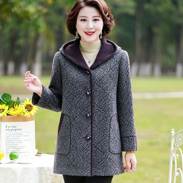 华太太胖妈妈中长款毛呢外套秋冬新款大码奶奶保暖加厚上衣3156