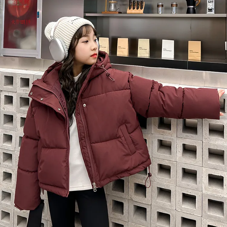女童短款棉服2024新款中大童连帽时尚加厚棉衣中大童保暖韩版棉袄
