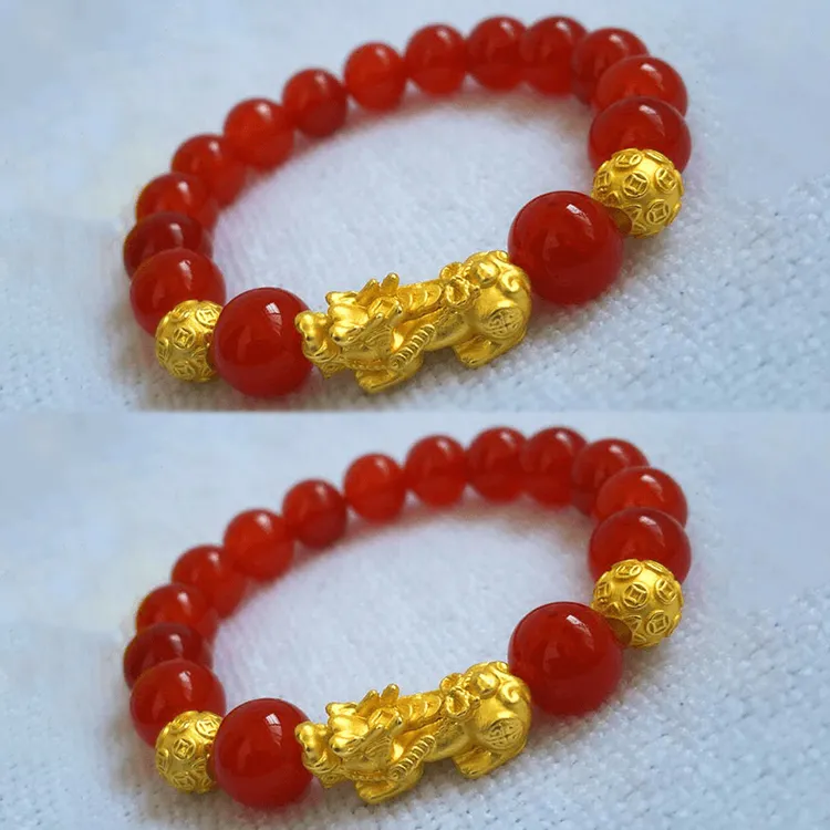 合金玻璃手链 时尚百搭佛珠手链中年女款金色貔貅手链送妈妈礼物