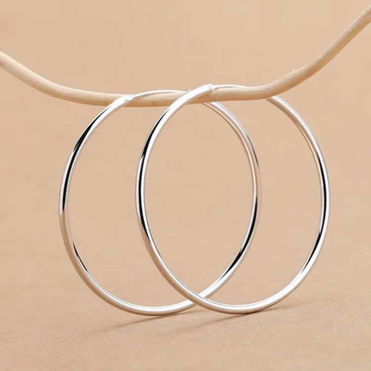 925银耳饰 圆形光面大耳圈耳环时尚韩版圆圈气质个性时尚银饰