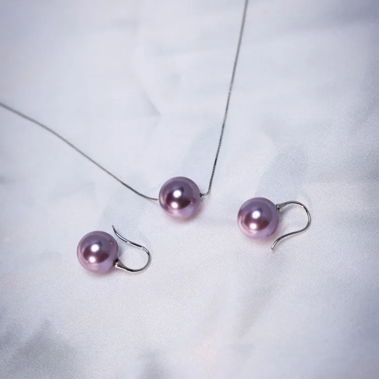 丽沁 925银耳饰 紫珠耳钩气质百搭抽拉项链女强光锁骨链耳勾