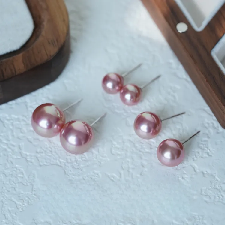 丽沁 925银耳饰 甜美粉珠耳钉女S925养耳洞简约气质耳饰百搭耳环