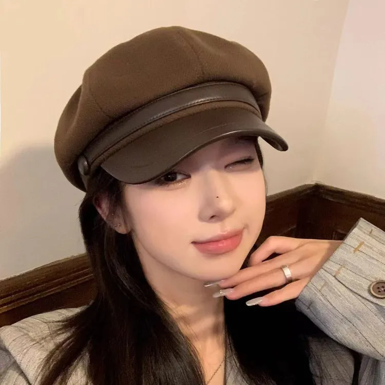全疆包邮高级感秋冬季美拉德鸭舌八角帽子女毛呢复古画家新款显脸
