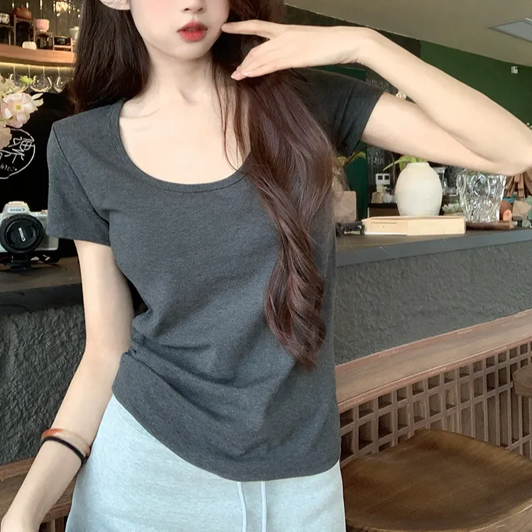 175145#1*1莫代尔260克短袖t恤夏修身正肩圆领纯色韩版女装上衣