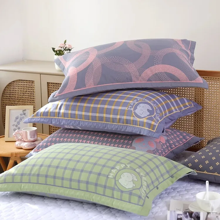 家用按扣全棉纱布高档棉枕成人枕套一对装防滑加厚加大情侣欧式