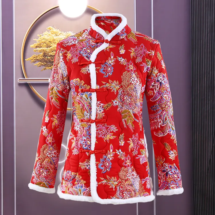冬季新款东北网红花棉袄加厚棉衣保暖棉服妈妈装中国民族风外套