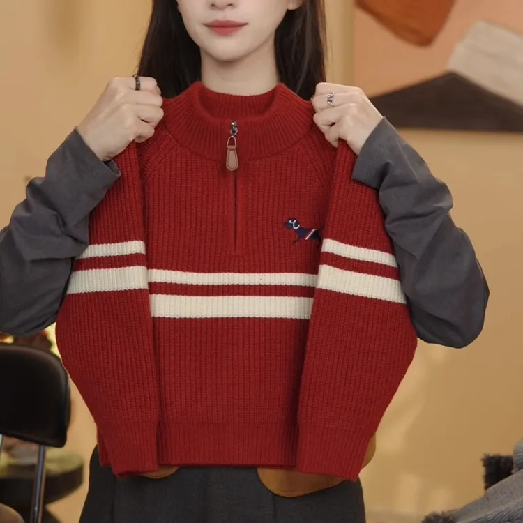 男童针织毛衣2025冬季加厚时尚洋气女童韩版中大童半高领条纹外穿