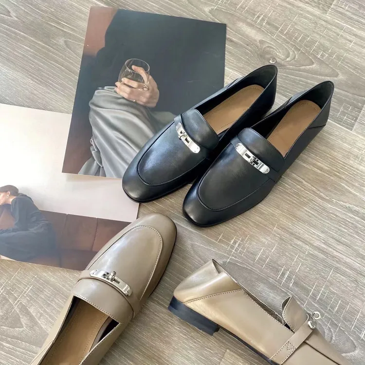 白色凯莉乐福鞋女2025新款真皮一脚蹬黑色皮鞋女款平底单鞋春秋