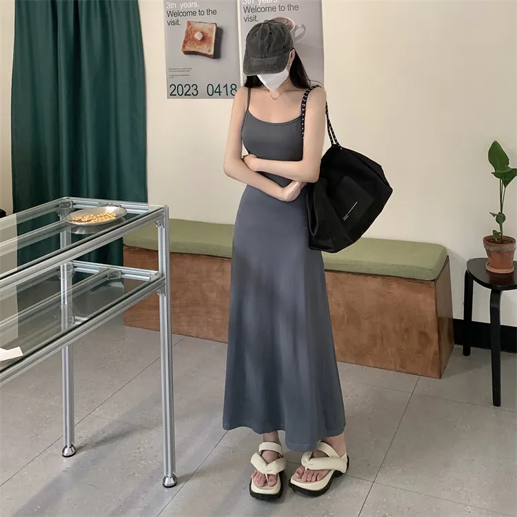 实拍不减 黑色吊带连衣裙修身小黑裙无袖打底裙法式长裙显瘦裙子