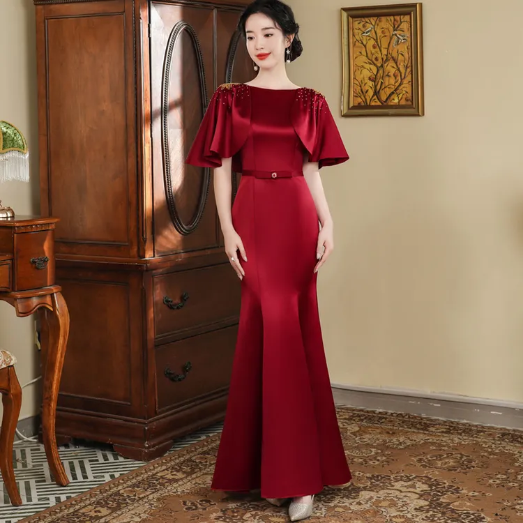 鱼尾露背婚庆高端大气婚宴妈妈修身气质年轻喜高贵奢华婚宴晚礼服