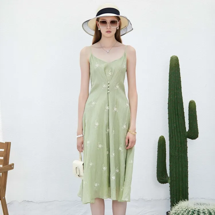 圣迪奥夏季高级感轻奢时尚莫奈花园穿搭吊带女装连衣裙S232Z12AZ