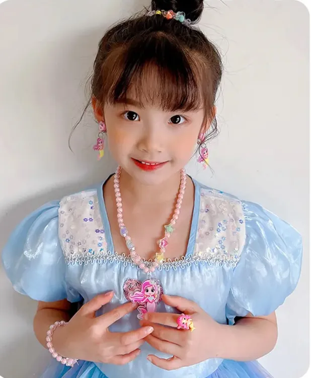 儿童发光项链手链卡通串珠小孩小公主美人鱼艾莎粉色玩具生日礼物