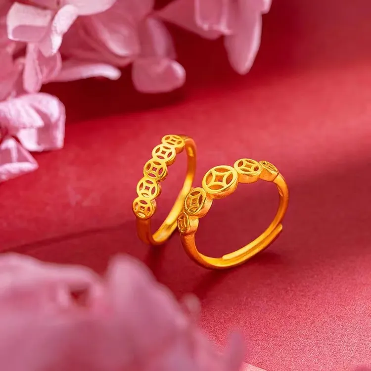 钛钢戒指 时尚新款国风招财进宝戒指不掉色百搭可调节情侣对戒