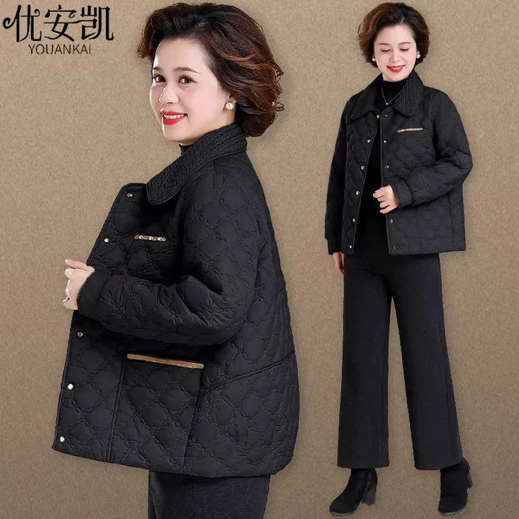 小个子妈妈小香风外套秋冬中年女士轻薄棉服短款中老年冬装小棉衣