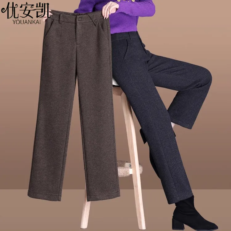 小个子妈妈秋冬毛呢裤子洋气2025新款中老年女冬装洋气减龄休闲裤