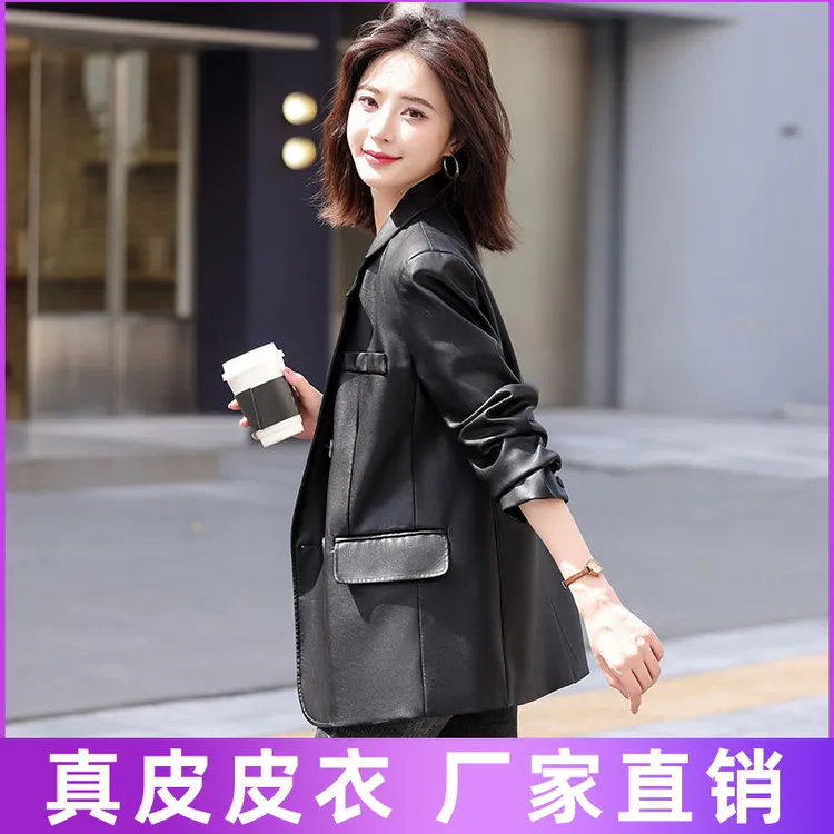 海宁真皮皮衣外套黑色西装休闲女装短款绵羊皮宽松百搭2025年春装