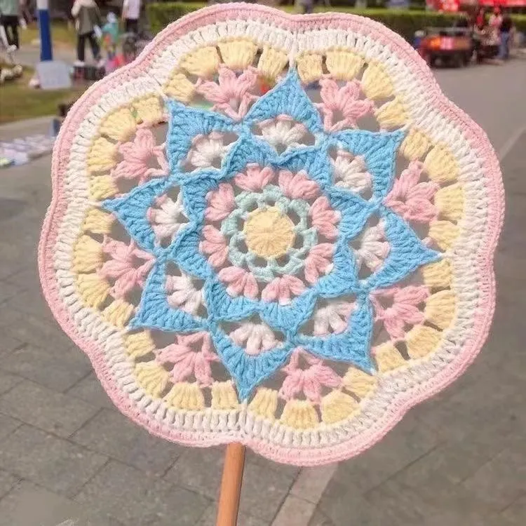 解闷手工编织敦煌配色古风团扇毛线钩针中国风扇子DIY材料包礼物