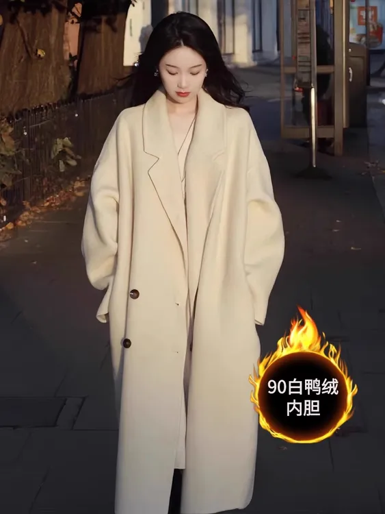 羽绒服女冬季2024新款中长款高级感加厚羽绒内胆双面呢子大衣外套
