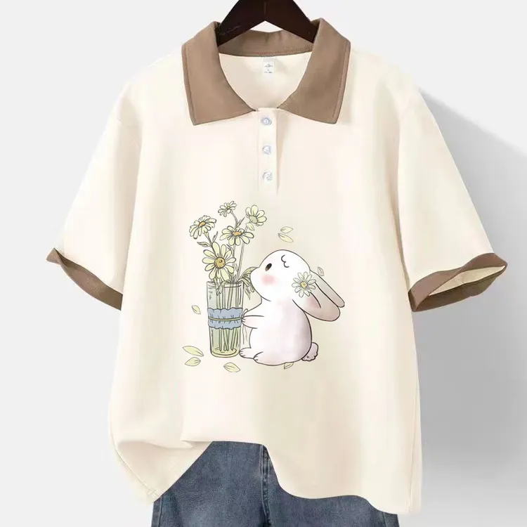 初中学生潮流polo衫女T恤纯棉夏装polo领大码宽松短袖上衣学院风