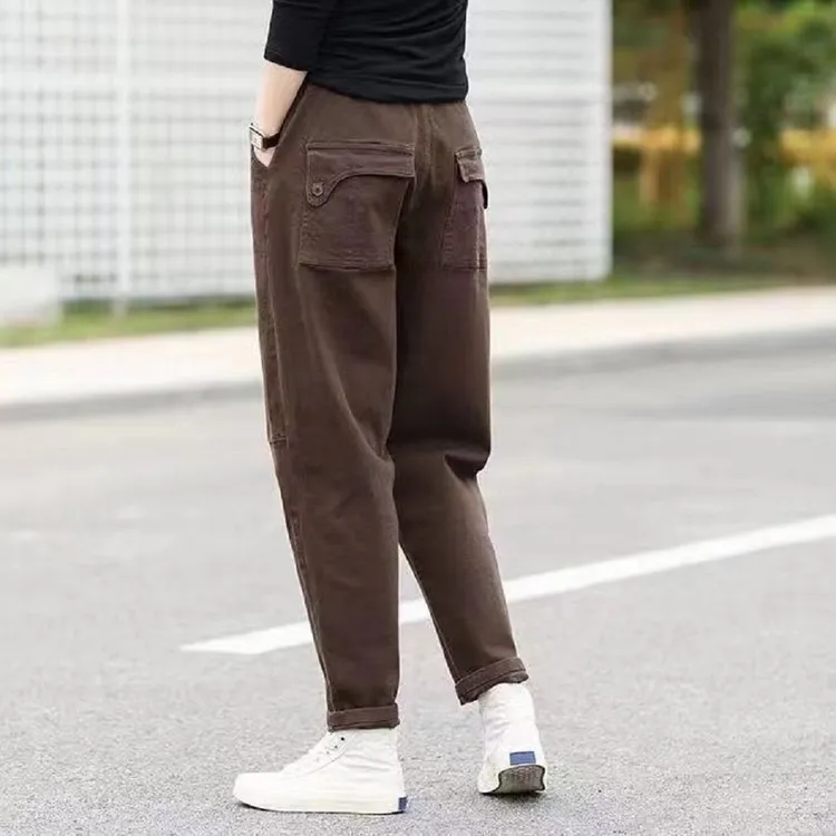 外贸专柜剪标大牌出口工装小脚哈伦裤春秋高腰显瘦高腰阔腿哈伦裤