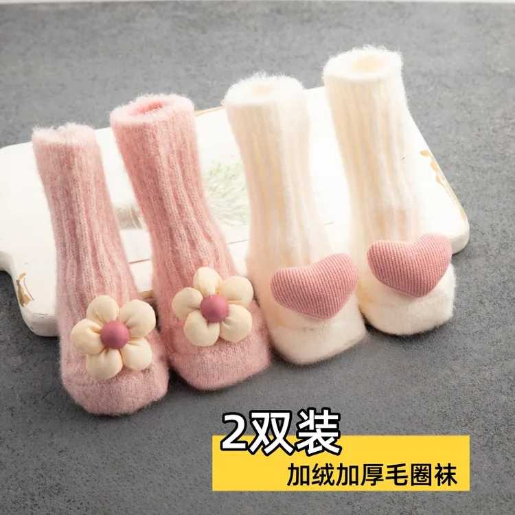宝宝袜子秋冬加厚毛圈袜加绒保暖新生儿松口不勒腿可爱超萌中筒袜