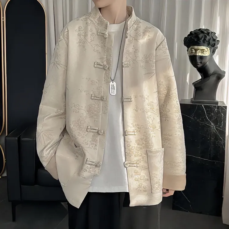 春季新中式男生中国风唐装汉服青少年高级感痞帅国潮提花立领休闲