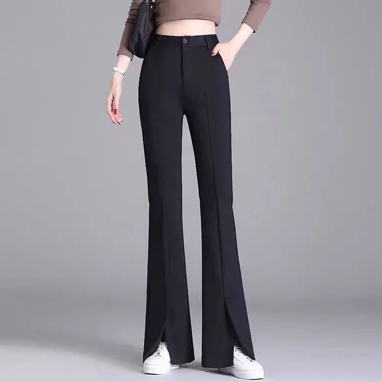 开叉喇叭裤女春秋2025新款高腰显瘦小个子微喇西装裤百搭拖地长裤