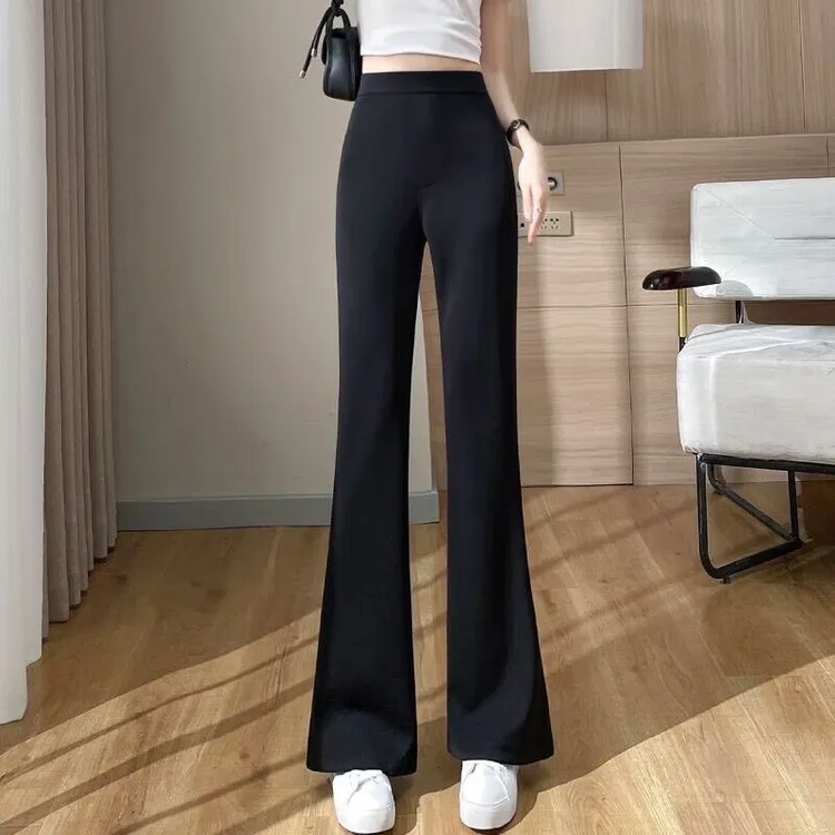 喇叭裤女2024夏季新款韩版时尚百搭休闲长裤垂坠感高腰显瘦微喇裤