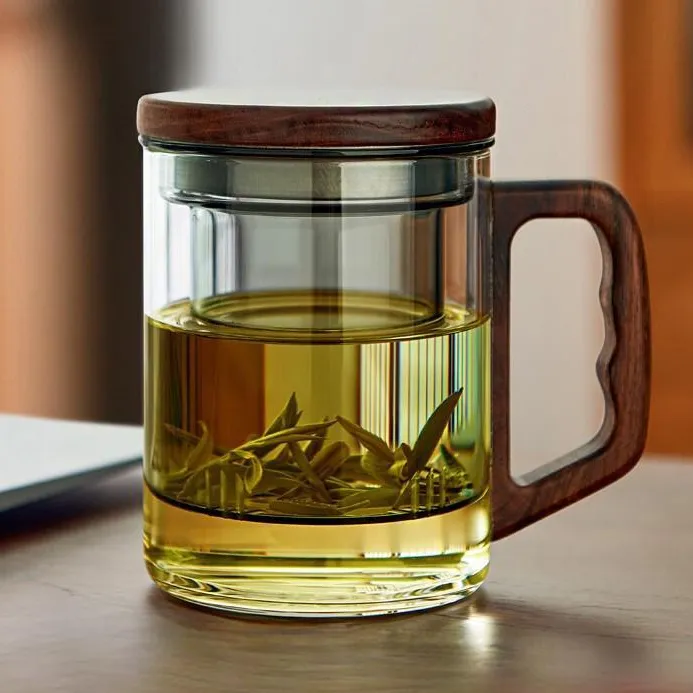 高硼硅加厚茶水分离杯耐高温花茶玻璃泡茶杯家用办公室带手柄茶杯