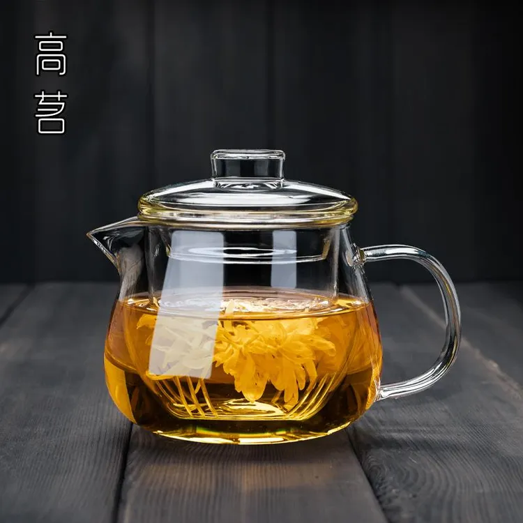 全玻璃泡茶壶加厚耐高温小花茶壶过滤茶水分离泡茶家用单壶企鹅壶