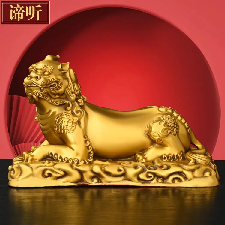 纯黄铜谛听摆件地藏王坐骑独角神兽铜貔貅地听家居桌面装饰
