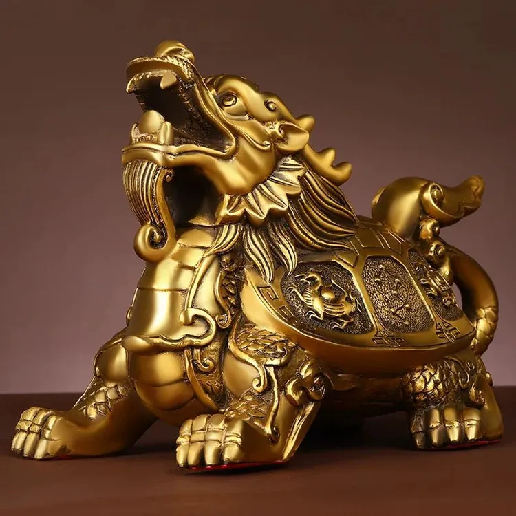 纯黄铜龙龟摆件龙头龟