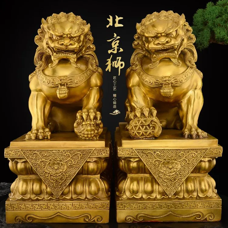 铜狮子摆件一对特大号宫门狮狮子黄铜门口北京狮故宫狮工艺