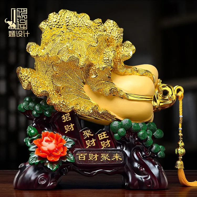 嫣设计玉白菜摆件中式家居电视柜装饰品乔迁开业礼物