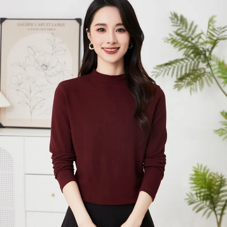 高品质双面澳绒小立领显瘦长袖纯色基础款打底衫内搭T恤上衣3013