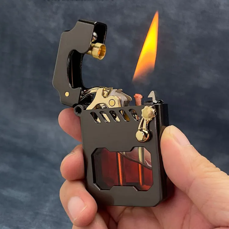 ZR新款赛博机甲煤油打火机透明可视仓一键启动创意火机网红送礼男