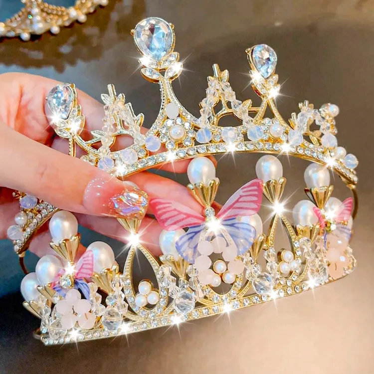 女童皇冠头饰儿童高端水晶王冠生日礼物公主宝宝发夹发卡新娘发饰