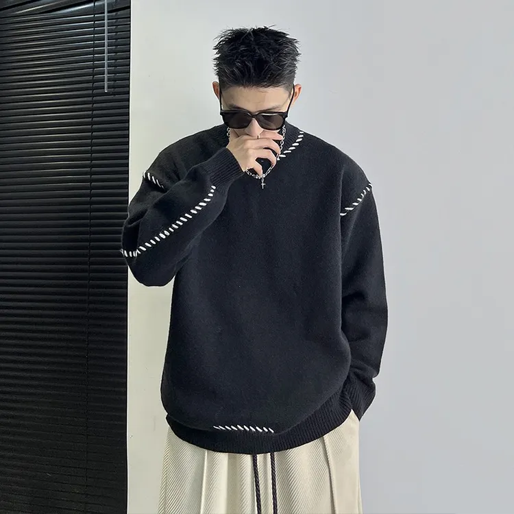 秋冬季新款毛衣男简约休闲百搭保暖美式时尚潮流韩版针织衫圆领潮